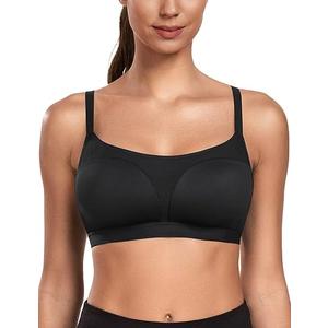 Wingslove Sports Bra for Women Moisture-Wicking Wireless Yoga Bra with Breathable Mesh Adjustable Straps for Running Gym (Black, 32DD)