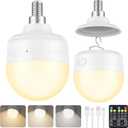 2Packs E12 Rechargeable Magnetic Light Bulbs with Remote and Hook, 10W 900LM Battery operated Emergency LED Bulb 3500mAh, Portable Large Camping Tent Lamp for Home, Hurricane, Power Outage & Outdoor