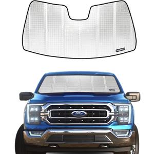 Windshield Sun Shade for Ford F150 2015-2020. Reflective Aluminum Film Front Window Sunshade - BLAZBLOCK (Shiny SilverClassic)