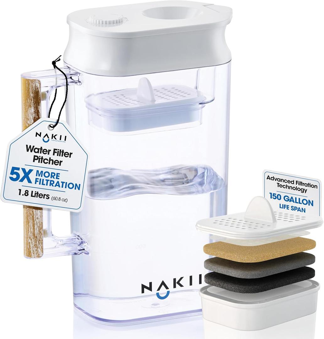 Water Filter Pitcher - Long Lasting 150 Gallons, Supreme Fast Filtration and Purification Technology, Removes Chlorine, Metals for Clean Tasting Drinking Water, WQA Certified,