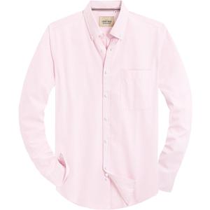 Alimens & Gentle Mens Solid Oxford Shirt Long Sleeve Dress Shirt Work Casual Button Down Shirts with Pocket (Pink, M)