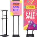 Eocnrhe Heavy Duty Banner Stand with Non-slip Mat Base, Adjustable Pedestal Poster Stand Up to 82 inches, Double Side Show Sign Stand, Connected Show Floor Standing Sign holder for Outdoor Display