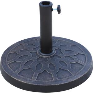 Outsunny 18" 26 lbs Round Resin Umbrella Base Stand Market Parasol Holder with Beautiful Decorative Pattern & Easy Setup, for 1.5, 1.89 Pole, for Lawn, Deck, Backyard, Garden, Bronze