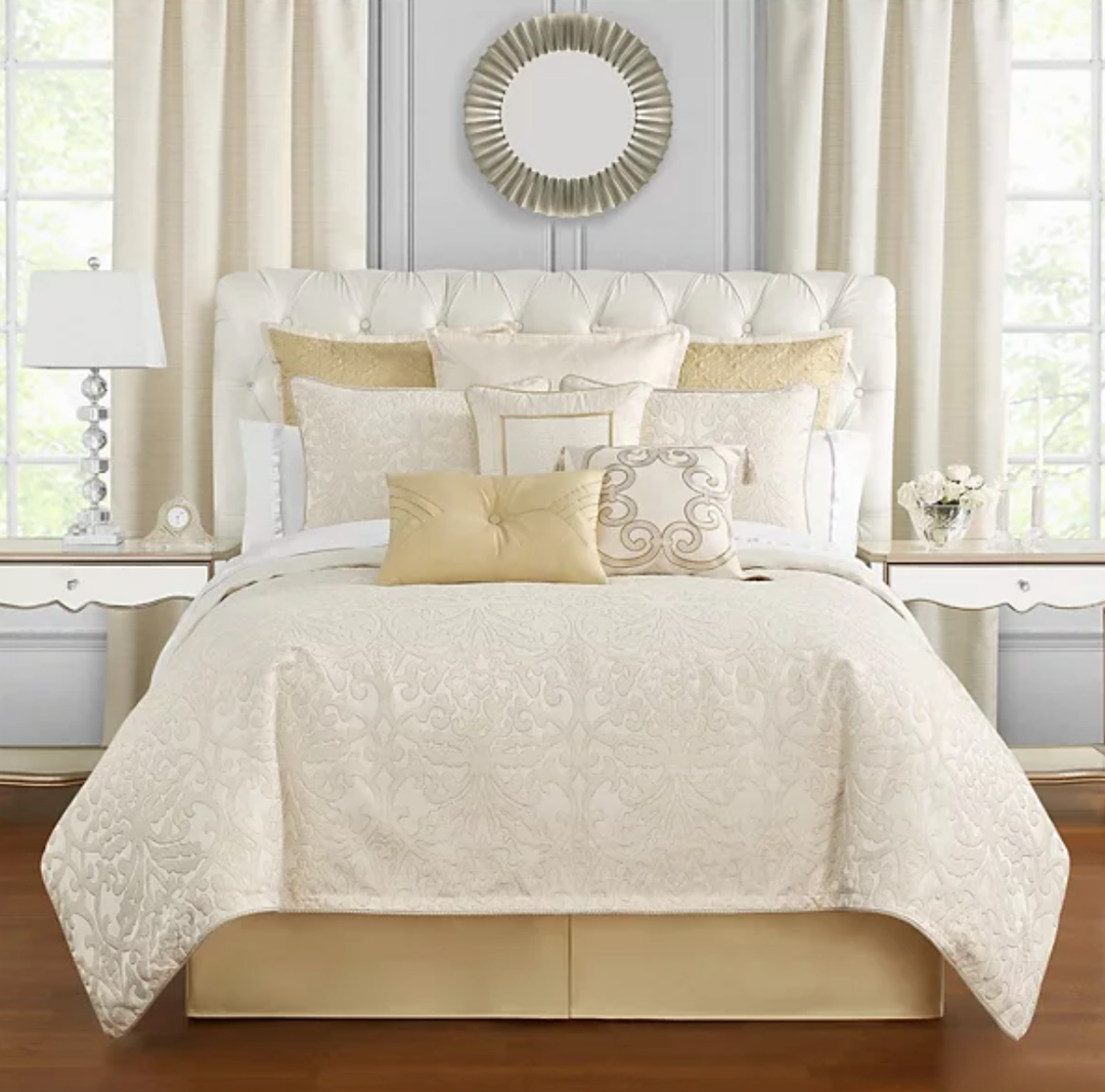 Waterford Valetta Queen Comforter Set, Ivory, 6PC