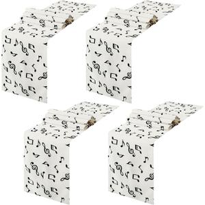 Peryiter 4 Pcs Linen Music Table Runner Musical Notes Piano Table Runner for Music Party Decor for Jazz Wedding Bridal Shower Birthday Patry Supplies, 72'' x 13'' (Musical Notes Style)