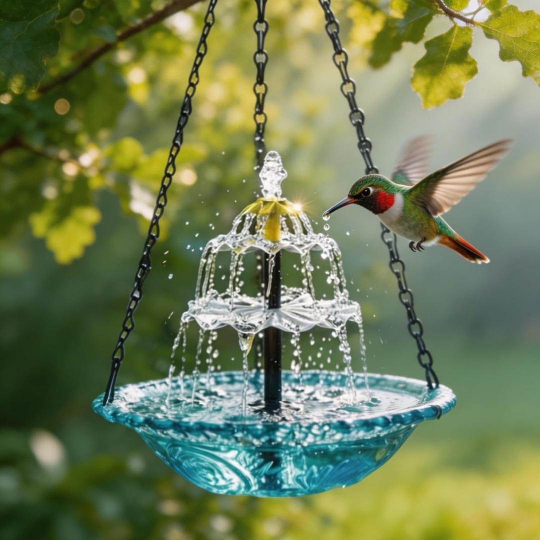 2026 New Solar Cascade Hanging Bird Bath Fountain Outdoor Bowl Bird Bath with Solar Pump, Large Hanging Fountain for Hummingbirds, Gardens, Patio & Backyard