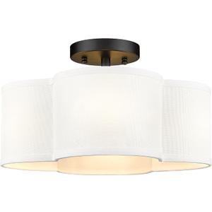 Black Semi Flush Mount Ceiling Light, Close to Ceiling Light Fixtures with Fabric Shade in Quatrefoil Shape, Farmhouse 13-inch Ceiling Light for Kitchen Hallway Bedroom, AD-22007-4SF-BK