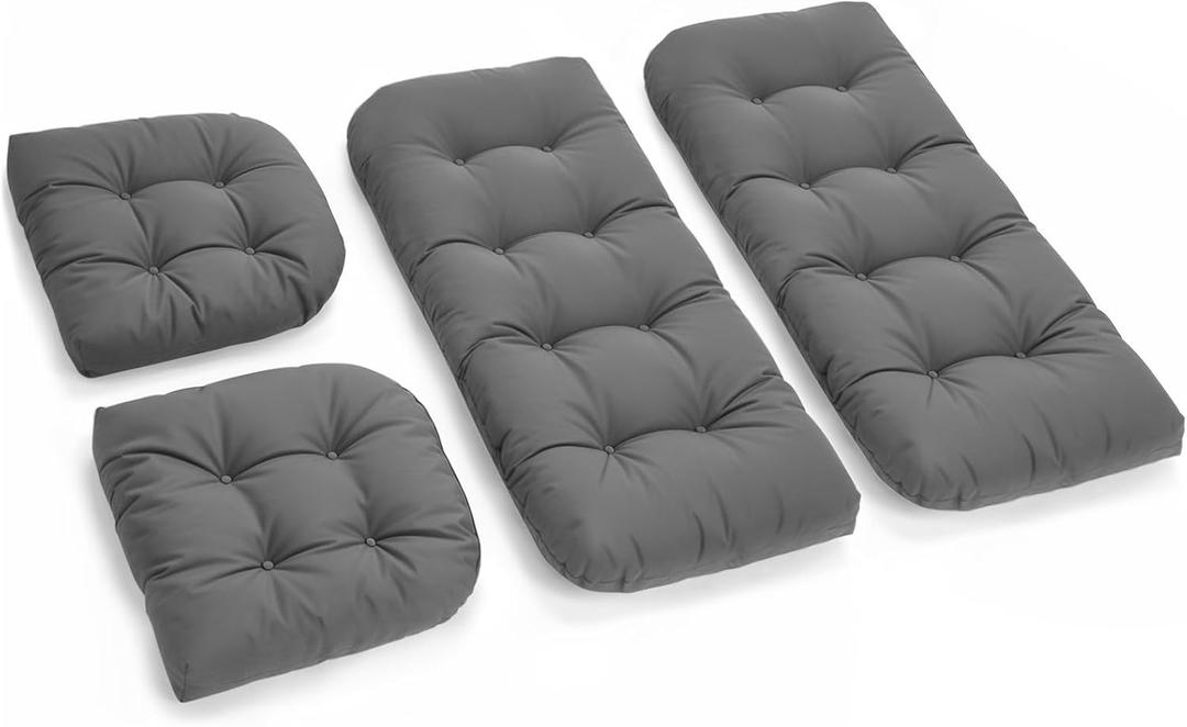 All Weather Outdoor Wicker Chair Cushions 4 Pieces Set, Waterproof & UV Protected Thickened Patio Furniture Replacement Wicker Chair Cushion, 2 Loveseat and 2 U-Shape Wickers Cushions, Grey