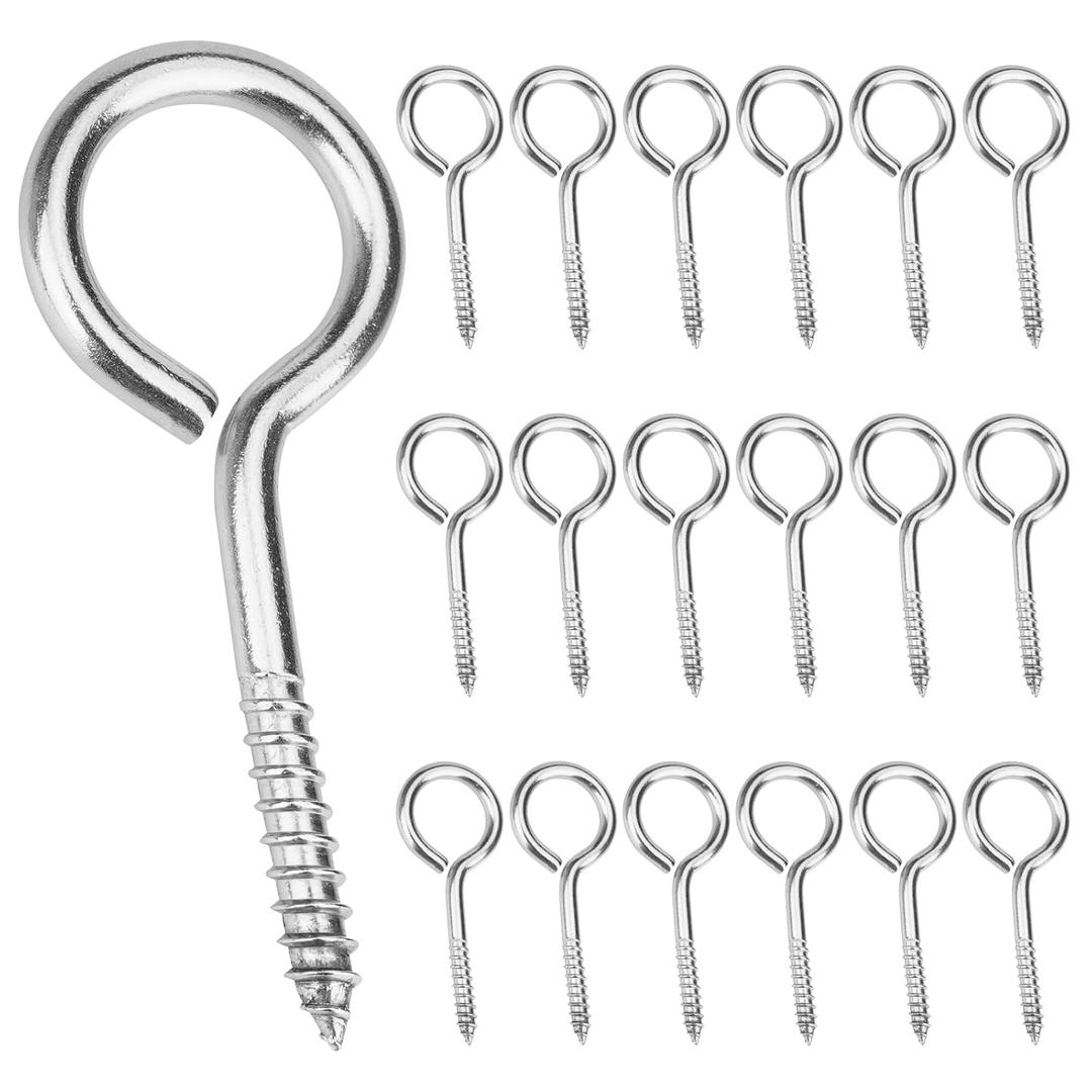 Aovchei Eye Screws, 18Pcs 2.5 inches 304 Heavy Duty Stainless Steel Screw Hooks, Rust-Resistant Self Tapping Eyelet Bolts for Wood, Securing Cables Wires, Indoor & Outdoor for Hanging Artwork