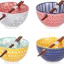 Selamica Ceramic Ramen Bowls Set, 15 OZ Noodle Bowls for Kitchen with Chopsticks, Deep Soup Bowls for Japanese Ramen Udon Soba, Microwave Dishwasher Safe, Set of 4, Assorted Colors (6 inch, 4pcs)