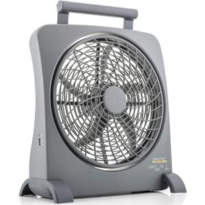 O2COOL Treva 10 inch Rechargeable Portable Fan Smart Power Air Circulator. Plug-In AC Adapter and Battery Powered, USB Charging Port, For Camping Travel and Indoors Use