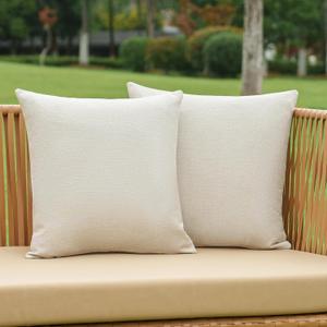 NiNi ALL Pack of 2 Decorative Outdoor Waterproof Pillow Covers Square Linen Textured Garden Cushion Sham Throw Pillowcase Set of 2 for Patio Farmhouse Garden Tent Couch 20x20 Inch Beige