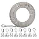 5/16 Stainless Steel Cable150FT, 7x19 Strands Aircraft Cable, 9000 lbs Breaking Strength Stainless Steel Wire Rope with M8 Clips Clamp and Thimbles for Boat Lift Cable,Winch Cable