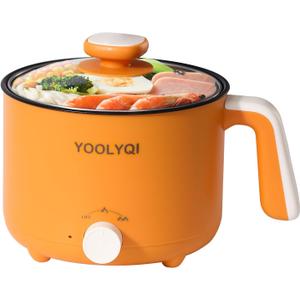 Hot Pot Electric : 1.5L Mini Ramen Cooker with 2 Temp Settings, Portable Lazy Pot Dorm, Office Must Have for Ramen/Noodles/Soup/Oatmeal (1.6 Quarts, Orange)