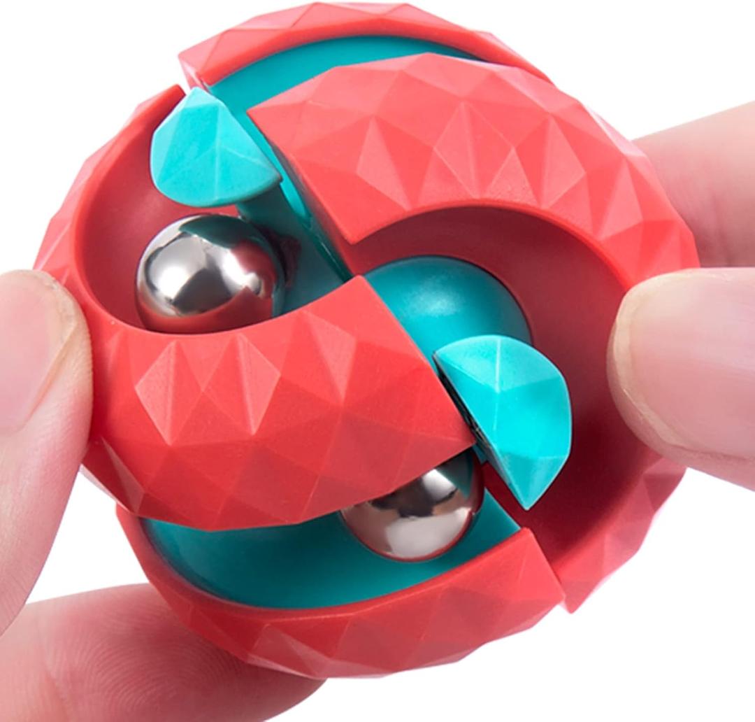 Unique Orbit Ball Fidget Toy, Novelty Beads Track Infinity Cube Stress Relief Balls Creative Sensory Toys for Autistic ADHD Kids Adults (Red)