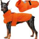 Kuoser Dog Jacket, Dog Coats for Large Dogs, Winter Waterproof Big Doggie Hunting Vest, Reflective Dogs Cold Weather Coat, Windproof Turtleneck Pet Puffer Jacket Snowsuit Clothes with Harness Hole (Orange)