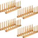 Lawei 4 Pack Bamboo Dish Drying Rack, Plate Rack Stand Pot Lid Holder, Dish Organizer Racks for Plates, Cups, Bowls, Cutting Board, Drying Rack Stand Drainer, Kitchen Cabinet Organizer