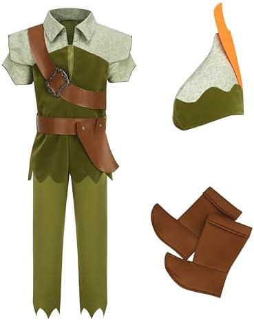 Kosgraiy Kids Peter Pan Costume Set,Boys and Girls Peter Pan Costume,Child Halloween costume, green, M