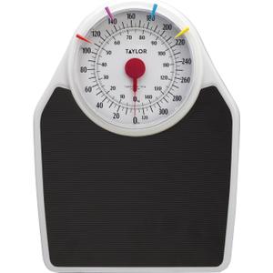 Taylor Battery Free Analog Scales for Body Weight, 330LB Capacity, Easy to Read Large 7-inch Dial, 18.4 x 13.7-inch Ribbed Mat Platform, Black (330 Pound, White)
