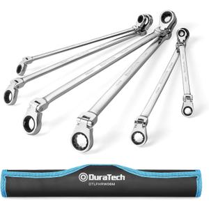 DURATECH Extra Long Flex-Head Ratcheting Wrench Set, Double Box End Wrench Set, 6-Piece, Metric 8-19 mm, CR-V Steel, with Pouch