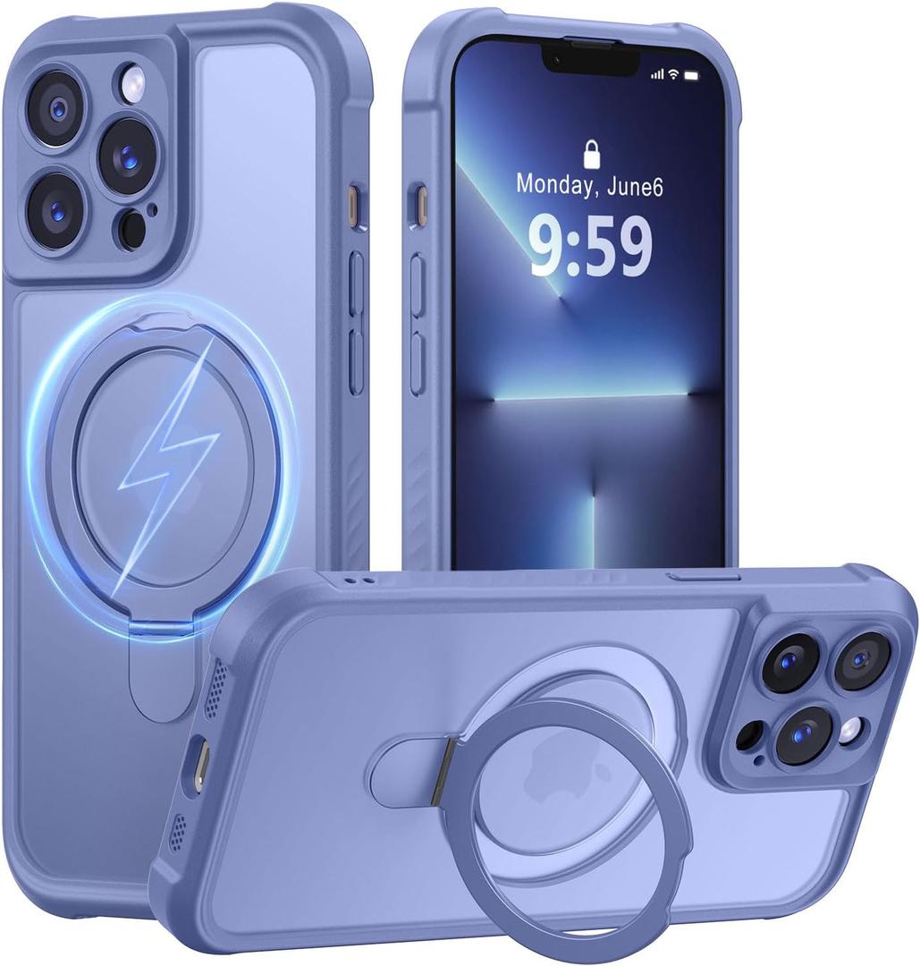 MOCCA Design for iPhone 13 Pro Case with Magnetic Invisible Stand [Full Camera Protection] [Compatible with Magsafe] Military Drop Shockproof Translucent Matte Phone Case Cover 6.1",Lavender Grey