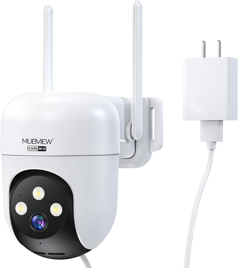 MUBVIEW 360 Security Cameras Wireless Outdoor,24/7 Wired Outdoor Camera for Home Security,Motion Tracking,5G/2.4G WiFi security camera,Night Vision,2-Way Talk, IP66,AI Detection,Local & Cloud Storage (White)