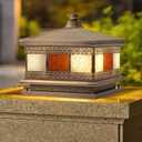 All Copper Steel Glass Outdoor Post lights, Waterproof Pillar Light, Vintage Patio Lawn Column Lamp,outdoor column lights,Deck Lights, Lantern Fence Lamp Fixture E26 Base (Flower glass, 16X16IN)