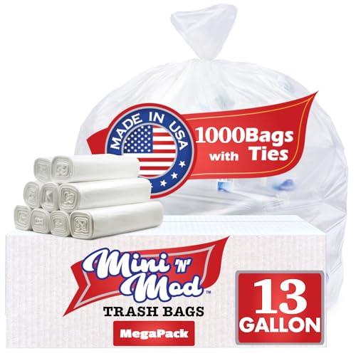 Clear 13 Gallon Trash Bags – Bulk 1000 Count – Tall Kitchen Garbage Bags – 13 Gal Unscented Plastic Can Liners for Bathroom, Office, Janitorial, Commercial, Industrial, Municipal – Drawstring-Free