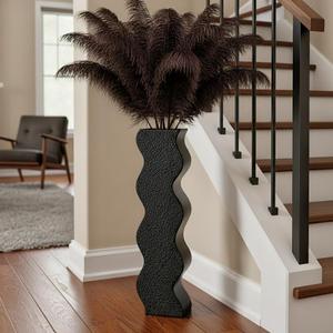 Modern Black Wave Floor Vase, 23.6 Inch Tall Decorative Vase for Large Pampas Grass, Feathers, Dried Flowers, Home Decor for Living Room, Fireplace Mantel, Bedroom - Resin Vase