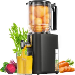 Cold Press Juicer, 5.5inch Wide Feed Chute Juicer Machine, Slow Masticating Juicer for Whole Vegetables & Fruits, Black