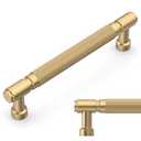 Amerdeco 5 Pack Champagne Bronze knurled Cabinet Pulls 5 Inch(128mm) Hole Center Drawer Pulls Cabinet Hardware Kitchen Cabinet Handles for Bathroom ZH0072