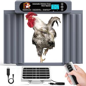 GROPOW Automatic Chicken Coop Door, Extra Large Size, AntiPinch Design,Programmable Timer & Light Sensor Modes, Large LCD Display, Solar Powered Auto Chicken Door Opener with Remote Control (50m)