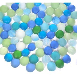 HappyFiller 2 Pound Frosted Sea Glass Gems Matted Flat Marbles Pebble Stones for Vase Fillers Beads,Table Scatter,Fountain,Aquarium Fish Tank,Crafts,Beach Theme Decoration,Mix Blue Green Aqua Teal