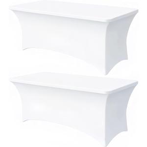 6FT White Table Cloth - 2 Pack Fitted Stretch Rectangle Spandex Tablecloth, Washable Table Cover for Party, Picnic, Wedding, Banquet, Birthday and Festival(30" x 72")