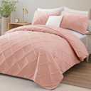 Exclusivo Mezcla Quilts Queen Size - Blush Pink Quilt Set Bedspread with 2 Pillow Shams, Modern Bedding Set with Striped Pattern, Soft Lightweight Bedspreads Queen Size for All Seasons