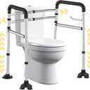 Toilet Safety Rails (380 lb) - Heavy Duty Stainless Steel Toilet Safety Frame with Handles - Adjustable Medical Toilet Stand Alone Support for Elderly Seniors Handicap & Disabled - Fits Most Toilets