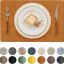 Romanstile Vinyl Placemats Set of 8-12 X 17 Inch - Heat Resistant Place Mats 100% Waterproof Oilproof Wipeable Reversible Faux Leather Table Mats for Kitchen, Dining, Party, Outdoor, Orange