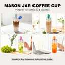 ANOTION Bamboo Mason Leakproof Mason Jar Cups with Lids and Straws, Cap Cup 24oz Glass Tumbler with Handle, Rotating Lid Silicone Straw, Reusable Iced Coffee Matcha Cup Coffee Gifts for Women 2pc