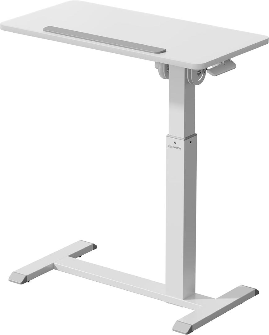 ONKRON Mobile Laptop Cart with Load up to 17.6 lbs, Height Adjustable Laptop Cart with Hidden Wheels - Tilting Portable Workstation/Overbed Bedside Table with Wheels/Rolling Desk for Couch White
