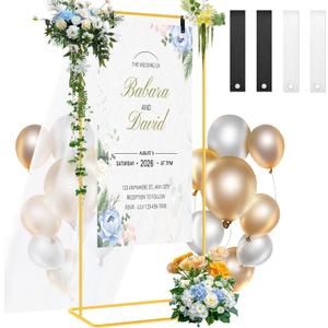 Wedding Sign Stand, Metal Welcome to Our Wedding Sign Holder with Leather Sign Hanging Straps, Easy Setup, Easel Stand for Display Poster Sign Holder Rack, Gold