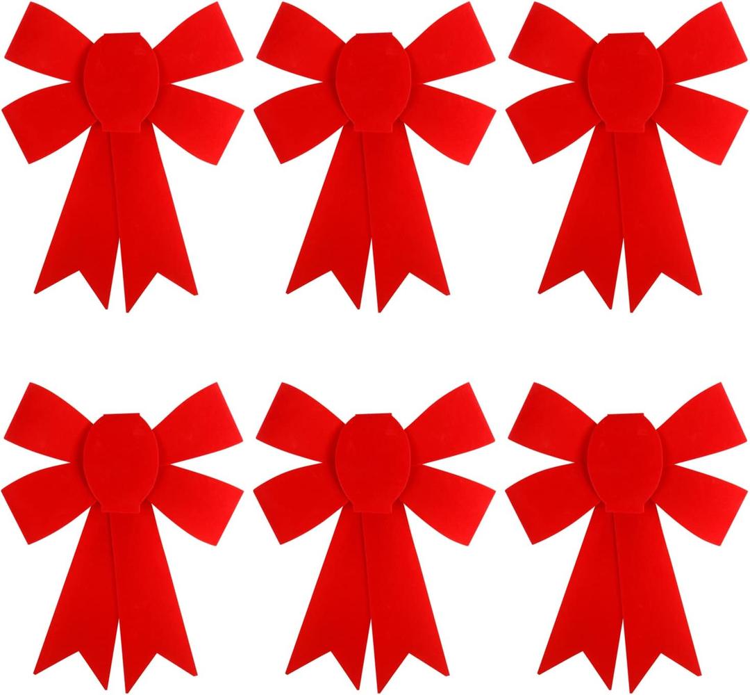 CCINEE 6 PCS Red PVC Christmas Wreath Bow, 8.3"×11.2" Bows Xmas Plastic Bows Decorations Christmas Tree Ornaments Waterproof Bows for Christmas Tree Home Party Indoor Outdoor Decoration Gift Wrapping