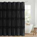 Seasonwood Black Shower Curtain Elegant Ruffle Shower Curtain with Ruched & Bow Vintage Farmhouse Shower Curtains for Bathroom Boho Bathroom Decor(Black,72x72 Inches)