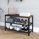 HBCY Creations Rustic Brown Solid Pine Wood 3-Tier Entryway Shoe Rack Bench with Metal Mesh Shelves, for Entryway, Mudroom, or Bedroom, and More!