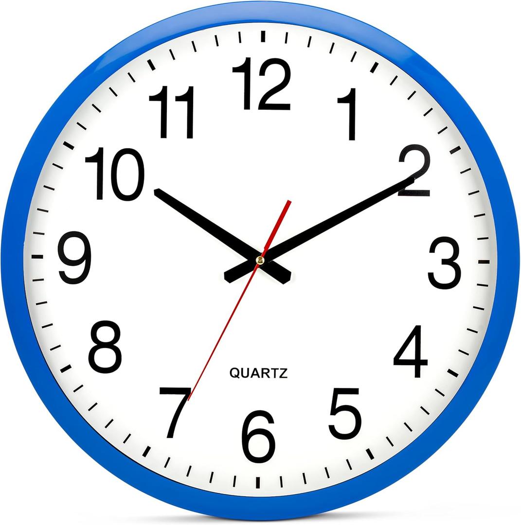 Bernhard Products Blue Wall Clock Silent Non Ticking - XL 18 Inch Quality Quartz Battery Operated Round Easy to Read Home/Office/Classroom/School Clock