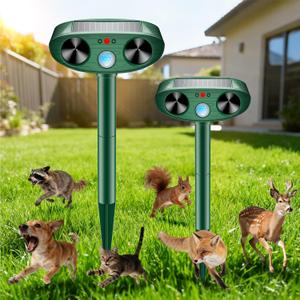 2026 Upgraded Solar Ultrasonic Animal Repellent Outdoor, Deer Repellent Devices Waterproof, Cat Repellent Outdoor with Motion Sensor Flash Light, Squirrel Raccoon Skunk Deterrents for Yard - 2 Packs