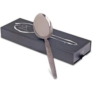 Kunz Special Edition Damascus Pattern Spoon | 18/10 Stainless Steel Plating 9 Inch Basting Quenelle Chef Cooking Utensils Dinner Serving Spoon