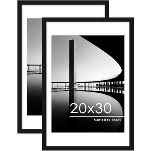 PEALSN 20x30 Picture Frame Set of 2, Display Pictures 18 x 24 with Mat or 20 x 30 Without Mat for Wall Mounting Display, Poster Frames, Black