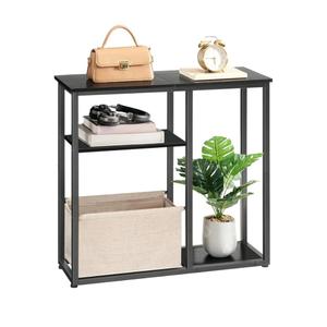 HOOBRO Narrow Console Table with Storage Basket, 29.5" Small Entryway Table with 3-Tier Storage Shelves, Behind Couch Sofa Table, Hallway Table for Living Room, Black and Beige BB60XG01