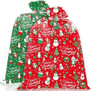2Pcs Extra Large Christmas Gift Bags, Jumbo Bicycle Gift Bags for Oversized Giant Huge Xmas Presents, 72"x60" Reusable Storage Plastic Bag Holiday Gift Wrapping Bags with Tag and String(Red&Green)