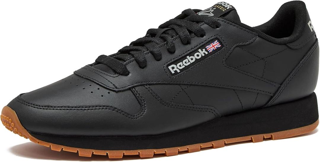 Reebok Classic Leather Sneakers for Men - Black or White Tennis Mens Shoes, Core Black/Pure Grey5/Reebok Gum3, 11.5